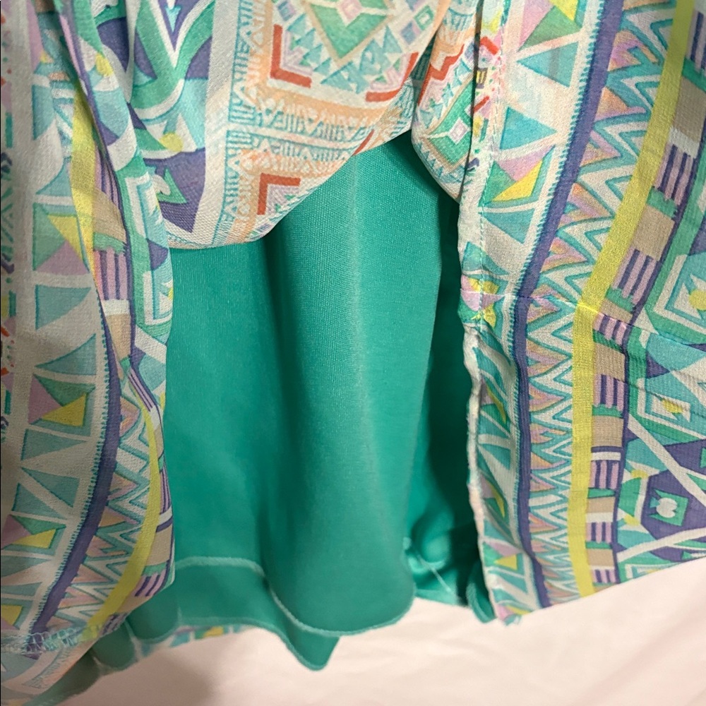 Espresso Teal and Coral Geometric Knee Length Y2K Women’s Dress - Picture 3 of 8